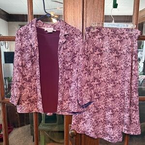 Sag Harbor 3 Piece Purple Patterned Skirt Set Jacket Sz 12 cami sz L skirt sz 14